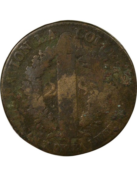 Louis XVI au Faisceau 2 sols Métal de Cloche 1791 A - Paris