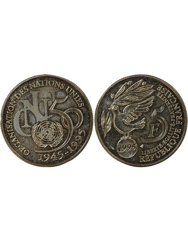 Cinquantenaire de l'ONU 5 francs Cuivre-Nickel 1995 Pessac