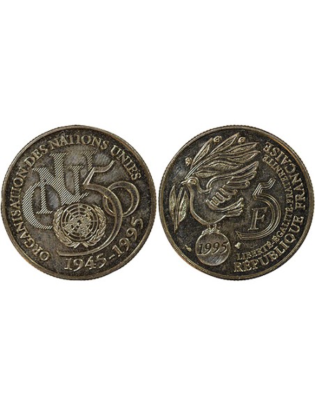 Cinquantenaire de l'ONU 5 francs Cuivre-Nickel 1995 Pessac