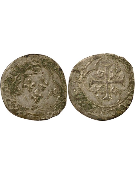 Charles VII A la Couronne 1 blanc à la couronne Billon 1436-1447 F Angers