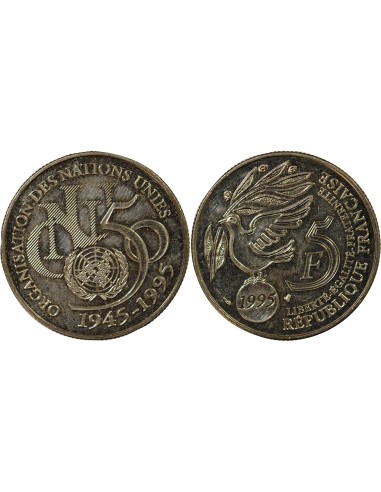 Cinquantenaire de l'ONU 5 francs Cuivre-Nickel 1995 Pessac