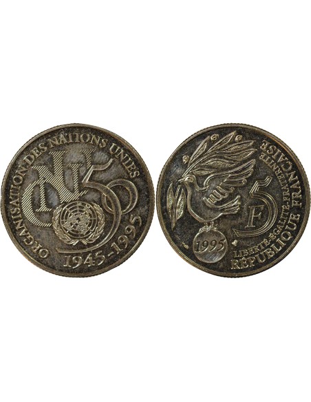 Cinquantenaire de l'ONU 5 francs Cuivre-Nickel 1995 Pessac