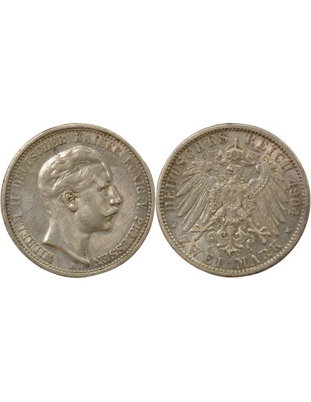 Etats Allemands (Prusse) Guillaume II de Prusse 2 mark Argent 1904 A Berlin