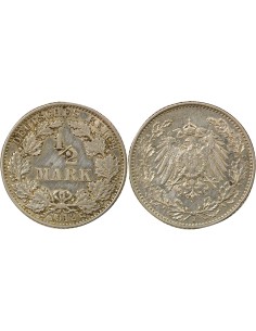 Allemagne Guillaume II de Wurtemberg 1/2 mark Argent 1912 J Hambourg