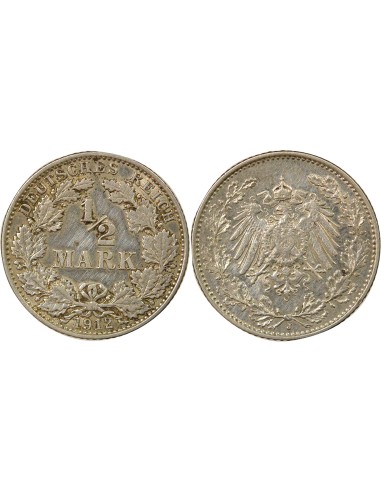 Allemagne Guillaume II de Wurtemberg 1/2 mark Argent 1912 J Hambourg