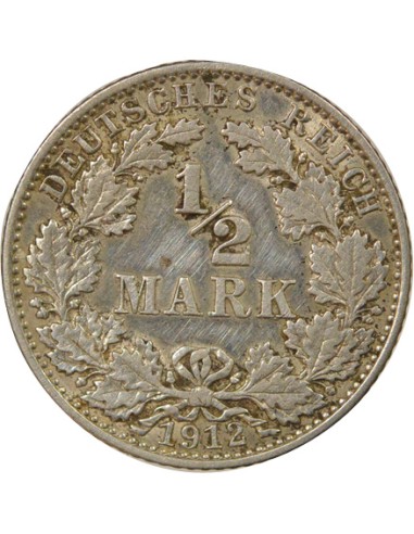 Allemagne Guillaume II de Wurtemberg 1/2 mark Argent 1912 J Hambourg