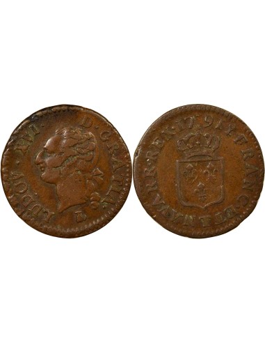 Louis XVI A l'Ecu 1 liard Cuivre 1791 T Nantes