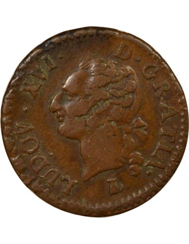 Louis XVI A l'Ecu 1 liard Cuivre 1791 T Nantes