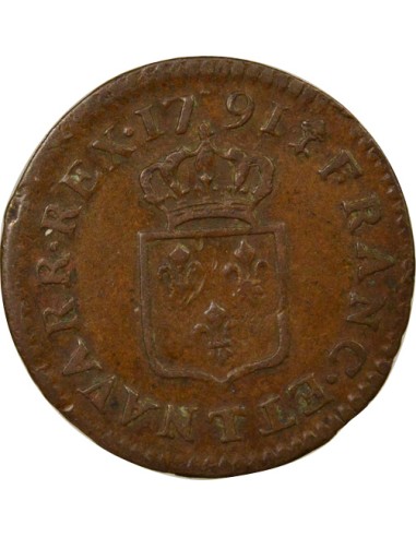 Louis XVI A l'Ecu 1 liard Cuivre 1791 T Nantes