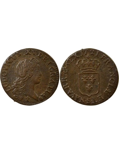 Louis XV au Buste enfantin 1 liard Cuivre 1721 S Reims