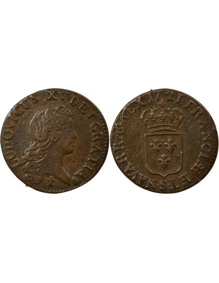 Louis XV au Buste enfantin 1 liard Cuivre 1721 S Reims