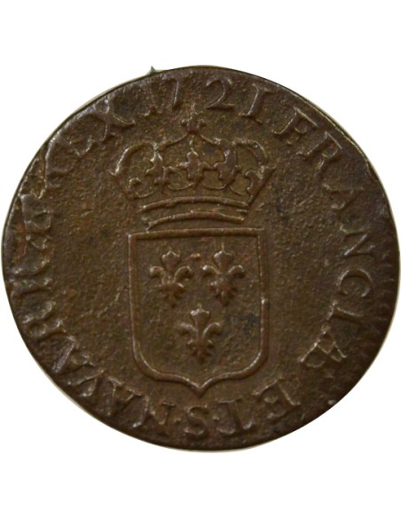 Louis XV au Buste enfantin 1 liard Cuivre 1721 S Reims