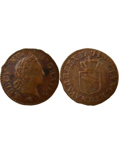 Louis XV A la Vieille Tête 1 liard Cuivre 1771 D Lyon