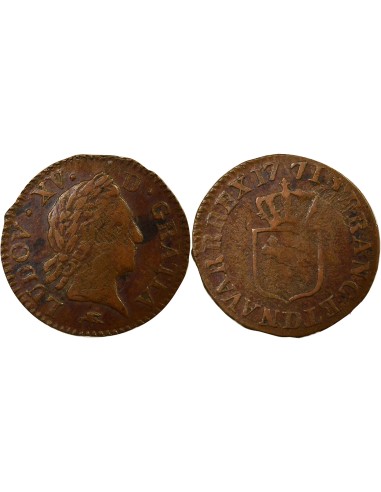 Louis XV A la Vieille Tête 1 liard Cuivre 1771 D Lyon