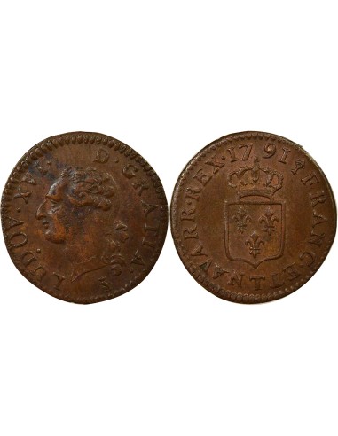 Louis XVI A l'Ecu 1 liard Cuivre 1791 T Nantes