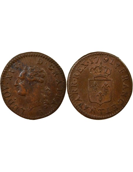 Louis XVI A l'Ecu 1 liard Cuivre 1791 T Nantes