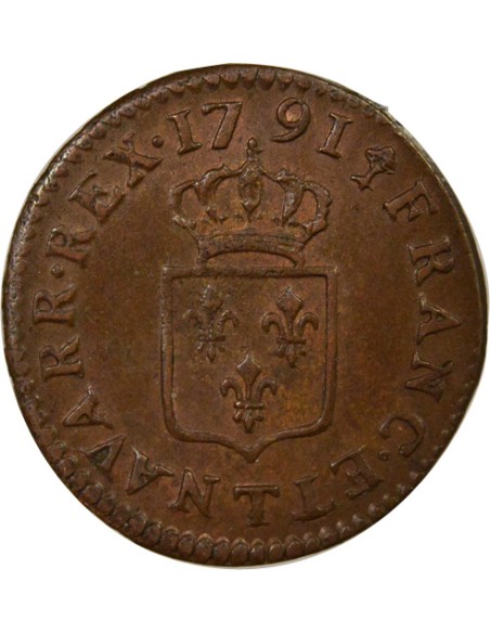 Louis XVI A l'Ecu 1 liard Cuivre 1791 T Nantes