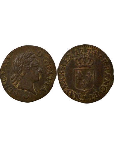 Louis XV A la Vieille Tête 1 liard Cuivre 1774 AA Metz