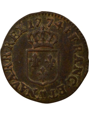 Louis XV A la Vieille Tête 1 liard Cuivre 1774 AA Metz
