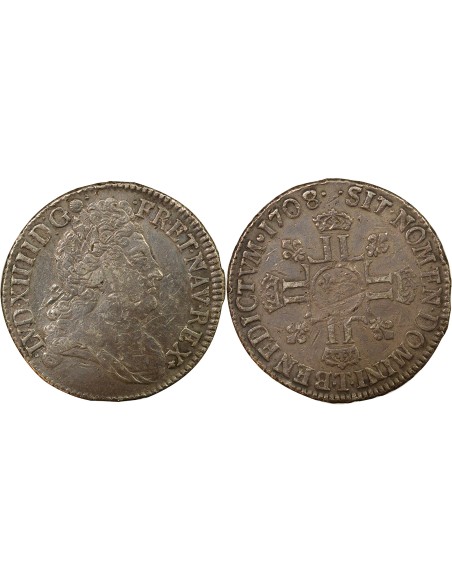 Louis XIV aux Huit L 1/2 écu Argent 1708 T Nantes