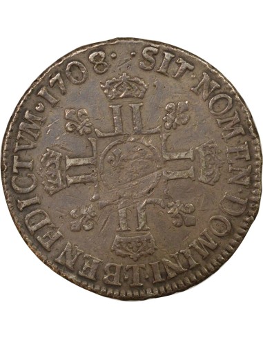 Louis XIV aux Huit L 1/2 écu Argent 1708 T Nantes