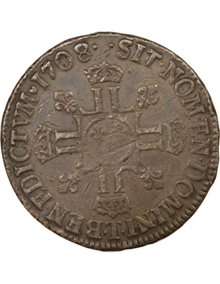 Louis XIV aux Huit L 1/2 écu Argent 1708 T Nantes