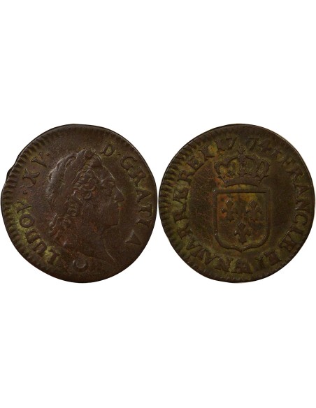 Louis XV A la Vieille Tête 1/2 sol Cuivre 1774 AA Metz