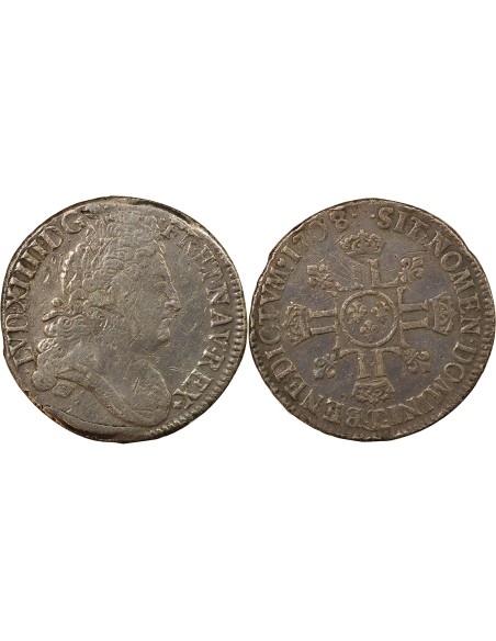 Louis XIV aux Huit L 1/2 écu Argent 1708 T Nantes