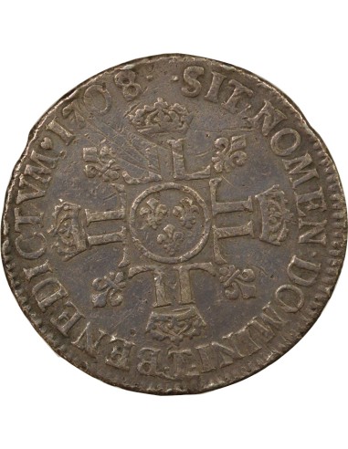 Louis XIV aux Huit L 1/2 écu Argent 1708 T Nantes