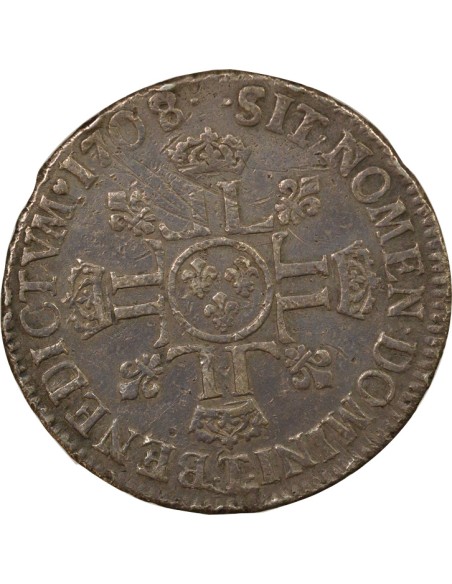 Louis XIV aux Huit L 1/2 écu Argent 1708 T Nantes