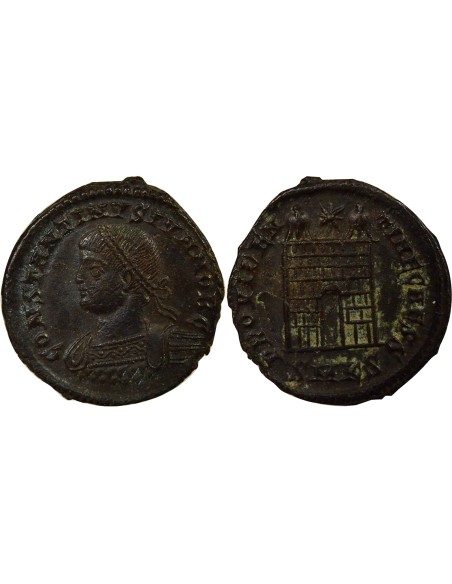 Rome Empire Constantin II Porte du Camp 1 nummus Cuivre 324-325 Cyzique
