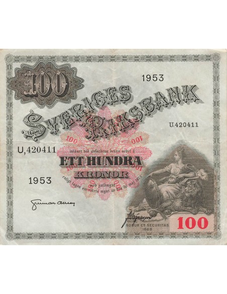 Suède 100 kronor 1953