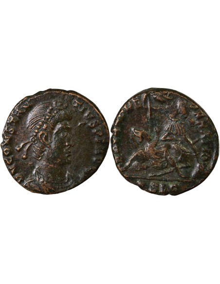 Rome Empire Constance II Soldat terrassant Cavalier 1 maiorina Cuivre 353-354 D Lyon