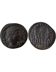 Rome Empire Constance II Soldats & Etendard 1 nummus Cuivre 337-341 Antioche