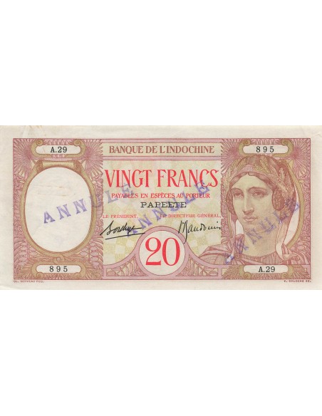 Tahiti 20 Francs - ND (1928) - Annulé - P.12c 20 francs 1928