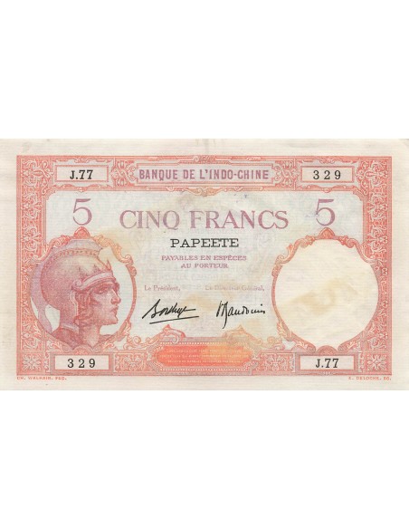 Tahiti 5 Francs - ND (1927) - P.11c 5 francs 1927