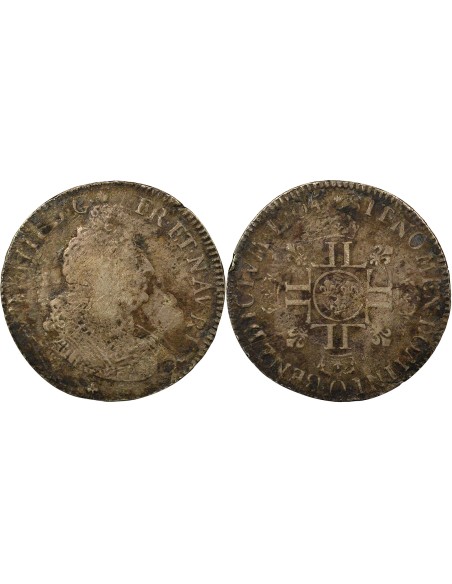 Louis XIV aux Huit L 1/2 ecu Argent 1704 O Riom