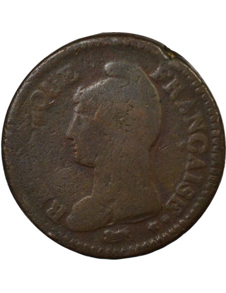 Refrappe du 2 Décimes 1 décime Cuivre An 5 A - Paris