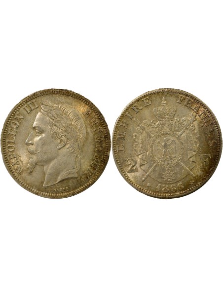 Napoléon III Tête Laurée 2 francs Argent 1866 A - Paris