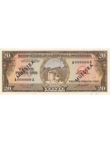 République dominicaine 20 pesos Oro - ND (1964) - Muestra - P.102s1 20 pesos oro 1964