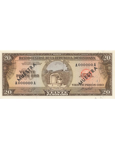 République dominicaine 20 pesos Oro - ND (1964) - Muestra - P.102s1 20 pesos oro 1964