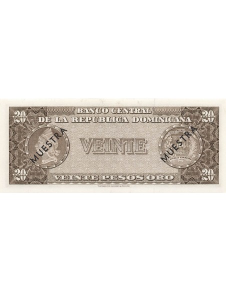 République dominicaine 20 pesos Oro - ND (1964) - Muestra - P.102s1 20 pesos oro 1964