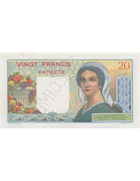 Tahiti 20 Francs - ND (1951) - Specimen - P.21a 20 francs 1951