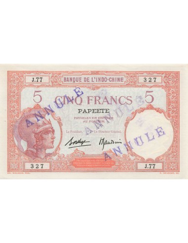 Tahiti 5 Francs - ND (1927) - Annulé - P.11b 5 francs 1927