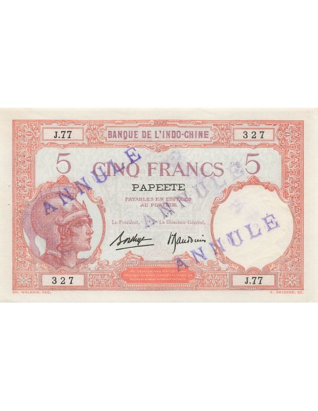 Tahiti 5 Francs - ND (1927) - Annulé - P.11b 5 francs 1927