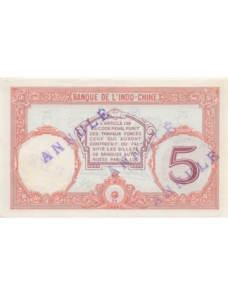 Tahiti 5 Francs - ND (1927) - Annulé - P.11b 5 francs 1927