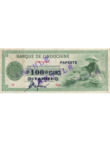 Tahiti 100 Francs - ND (1943) - Annulé - P.17a 100 francs 1943