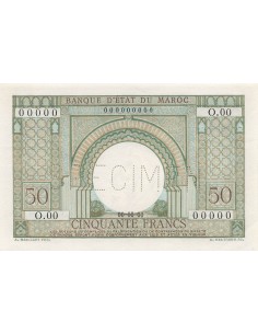 Maroc 50 Francs - ND (1949) - Specimen - P.44 50 francs 1949
