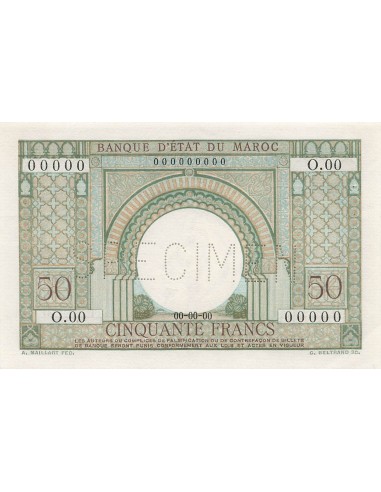 Maroc 50 Francs - ND (1949) - Specimen - P.44 50 francs 1949