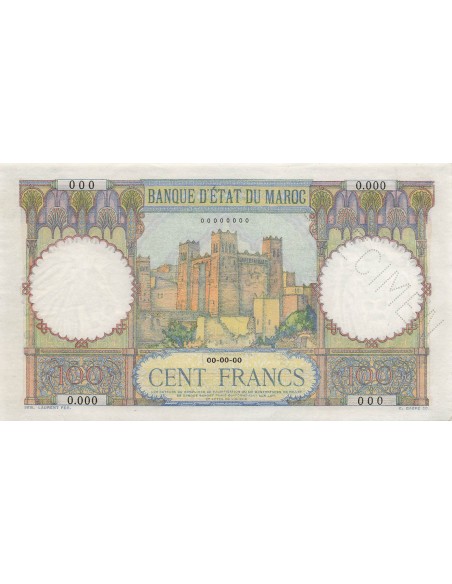 Maroc 100 Francs - ND (1928) - Specimen - P.20 100 francs 1928